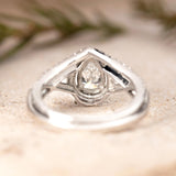 1.75 Carat Pear Cut Moissanite Wedding Set - Bridal Set - Art Deco Ring - Halo Ring - Cluster Ring - 18k White Gold Over Silver