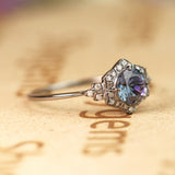 Flower 1.25 Ct Round Lab Alexandrite Cluster Engagement Ring