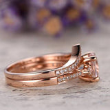 Perfect 1.50 Carat Three Stone Morganite and Moissanite Wedding Ring Set in Rose Gold