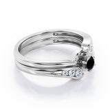 Mini Channel Design 0.5 TCW Round Cut Black Diamond Six-Prong Bridal Ring Set in Rose Gold