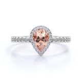Wave Design 1.50 Carat Pear Cut Dark Morganite and Diamond Zigzag Engagement Ring in White Gold