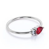 Beautiful East West Pear Ruby and Diamond Minimalist Engagement Ring in White Gold