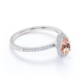 Wave Design 1.50 Carat Pear Cut Dark Morganite and Diamond Zigzag Engagement Ring in White Gold