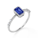 7 Stone Design 1.25 Carat Emerald Cut Navy Blue Sapphire and Diamond Vintage Engagement Ring in White Gold