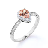 Wave Design 1.50 Carat Pear Cut Dark Morganite and Diamond Zigzag Engagement Ring in White Gold