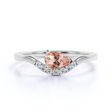 East West 1 Carat Teardrop Champagne Morganite and Diamond Curved Engagement Ring in White Gold