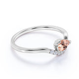 East West 1 Carat Teardrop Champagne Morganite and Diamond Curved Engagement Ring in White Gold