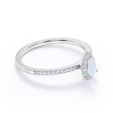 1 ct Vintage Real Teardrop Fire Opal and Moissanite Engagement Ring in 18K White Gold over Silver