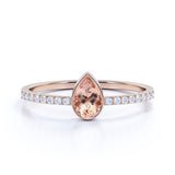 Petite Bezel Set Set Teardrop Champagne Morganite and Fishtail Diamond Engagement Ring in Rose Gold