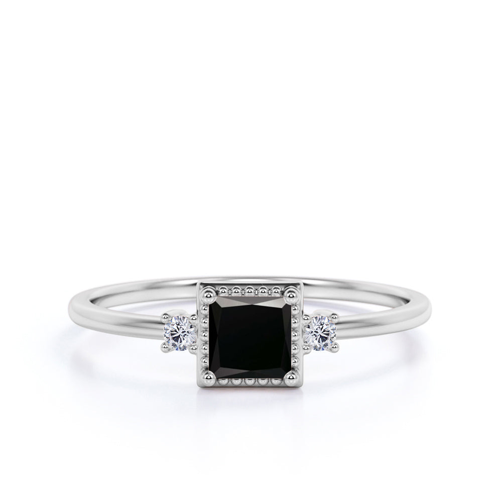 4.0ct Black Princess Cut Diamond Engagement Ring Wedding Band Set 18k Black  Gold / Front Jewelers