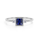 Simple 3 Stone Design 1.10 Carat Square Cut Vivid Blue Sapphire and Diamond Vintage Engagement Ring in White Gold