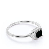 Simple 3 Stone Design 0.85 Carat Square Cut Lab Black Diamond and Vintage Engagement Ring in White Gold