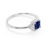 Simple 3 Stone Design 1.10 Carat Square Cut Vivid Blue Sapphire and Diamond Vintage Engagement Ring in White Gold