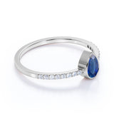 Petite Bezel Set Teardrop Vivid Blue Sapphire and Fishtail Diamond Engagement Ring in White Gold