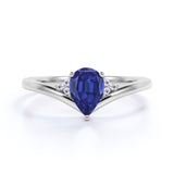 Geometric 1.75 Carat Pear Purplish Blue Sapphire and Diamond Contoured Engagement Ring in White Gold