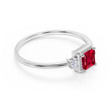 Simple 3 Stone Design 1.10 Carat Square Cut Lab Ruby and Diamond Vintage Engagement Ring in White Gold