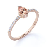 Petite Bezel Set Set Teardrop Champagne Morganite and Fishtail Diamond Engagement Ring in Rose Gold