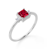 Simple 3 Stone Design 1.10 Carat Square Cut Lab Ruby and Diamond Vintage Engagement Ring in White Gold