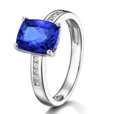 Unique 1.5 Carat Emerald Cut Blue Sapphire and Moissanite Engagement Ring in 18k Gold Over Silver