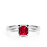 Vintage Style 1.50 Carat Cushion Cut Lab Ruby Solitaire Engagement Ring in White Gold