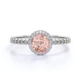 Zigzag 1.50 Carat Round Light Peach Morganite and Diamond Wave Engagement Ring in White Gold
