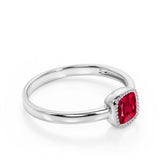 Vintage Style 1.50 Carat Cushion Cut Lab Ruby Solitaire Engagement Ring in White Gold
