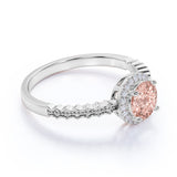 Zigzag 1.50 Carat Round Light Peach Morganite and Diamond Wave Engagement Ring in White Gold