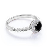 Zigzag 1.25 Carat Round Lab Made Lab Black Diamond and Wave Engagement Ring in White Gold