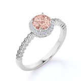 Zigzag 1.50 Carat Round Light Peach Morganite and Diamond Wave Engagement Ring in White Gold