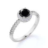 Zigzag 1.25 Carat Round Lab Made Lab Black Diamond and Wave Engagement Ring in White Gold