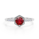 Elegant Hexagon Style 1.75 Carat Round Lab Ruby and Diamond Engagement Ring in White Gold