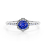 Elegant Hexagon Style 1.75 Carat Round Brilliant Blue Sapphire and Diamond Engagement Ring in White Gold