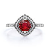 Vintage Art Deco 2 Carat Round Lab Ruby and Diamond Best Engagement Ring in White Gold