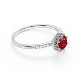 Elegant Hexagon Style 1.75 Carat Round Lab Ruby and Diamond Engagement Ring in White Gold