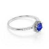 Elegant Hexagon Style 1.75 Carat Round Brilliant Blue Sapphire and Diamond Engagement Ring in White Gold