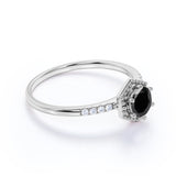 Elegant Hexagon Style 1.25 Carat Round Brilliant Lab Black Diamond and Vintage Engagement Ring in White Gold