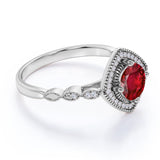 Vintage Art Deco 2 Carat Round Lab Ruby and Diamond Best Engagement Ring in White Gold