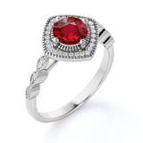 Vintage Art Deco 2 Carat Round Lab Ruby and Diamond Best Engagement Ring in White Gold