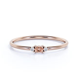 Vintage Oval Cut Dark Morganite and 3 Stone Diamond Dainty Women's Engagement Ring in Rose Gold
