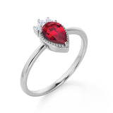 Bezel Design 1.15 Carat Pear Shaped Ruby and Diamond Crown Engagement Ring in White Gold