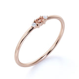 Vintage Oval Cut Dark Morganite and 3 Stone Diamond Dainty Women's Engagement Ring in Rose Gold