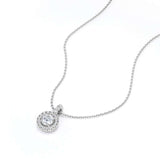0.75 carat Moissanite Round Halo Necklace Pendant for Women in 18k White Gold over Silver
