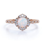 Bestselling 1.75 Carat Round Starburst Fire Opal and Diamond Antique Art Deco Engagement Ring in Rose Gold