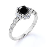 Bestselling 1.75 Carat Round Lab Created Lab Black Diamond and Antique Art Deco Engagement Ring in White Gold