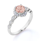 Bestselling 1.75 Carat Round Peach Pink Morganite and Diamond Antique Art Deco Engagement Ring in White Gold