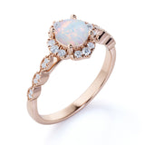 Bestselling 1.75 Carat Round Starburst Fire Opal and Diamond Antique Art Deco Engagement Ring in Rose Gold