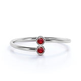 Lovely Duo 0.10 ct Round Lab-Created Ruby Bezel Stackable Ring