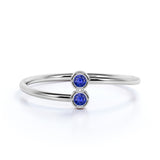 Lovely Duo Round Cut Cornflower Blue Sapphire and Petite Bezel Stackable Ring Band in White Gold