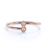 Lovely Duo Round Cut Baby Pink Morganite and Petite Bezel Stackable Ring Band in Rose Gold