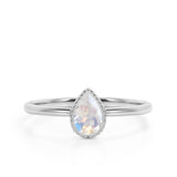 Gypsy Set 1 Carat Teardrop Cut Blue Moonstone and Vintage Milgrain Engagement Ring in White Gold
